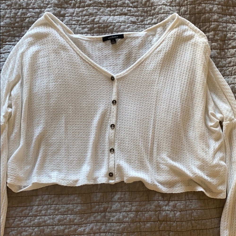 Crop Waffle Knit Thermal Boxy Top